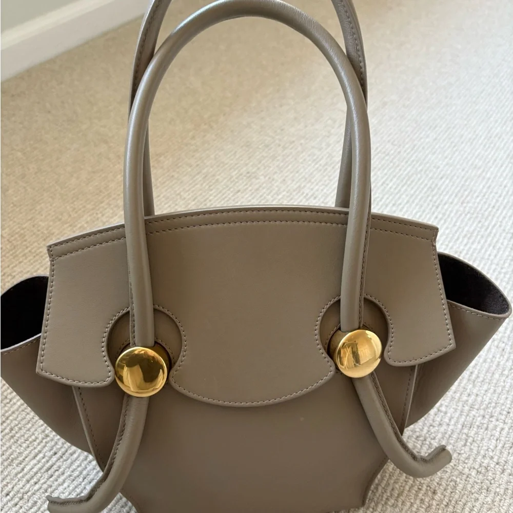 Proenza Schouler Small Pipe Bag Taupe Leather Satchel with Gold-Tone Accents - Picture 1 of 5